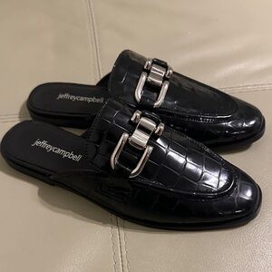 Jeffrey Campbell Black Croc-Patterned Mules